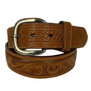 Silver Creek Classics Tooled Leather Western Belt Size 34 Brown Cowboy Rodeo